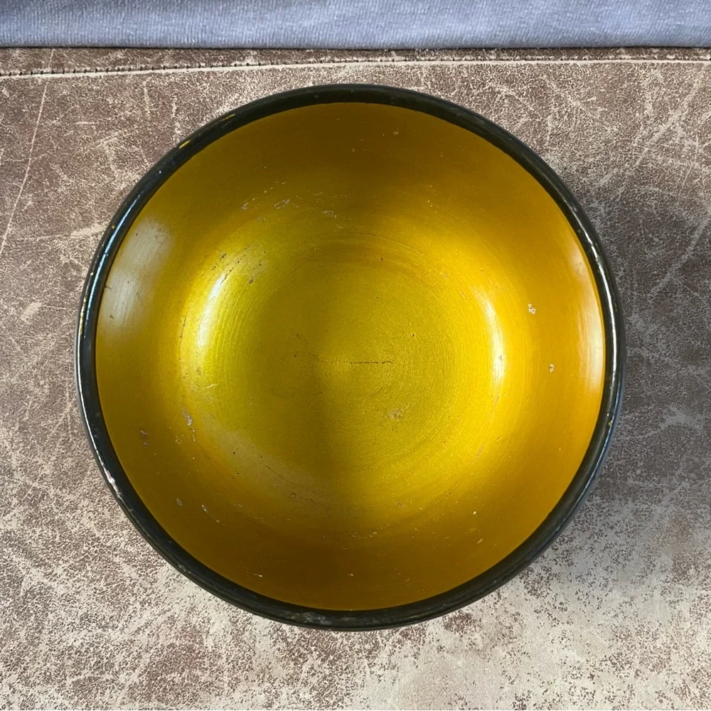Vintage USSR Russian Wooden Lacquer Bowl Hand Painted Floral & Fruit 7